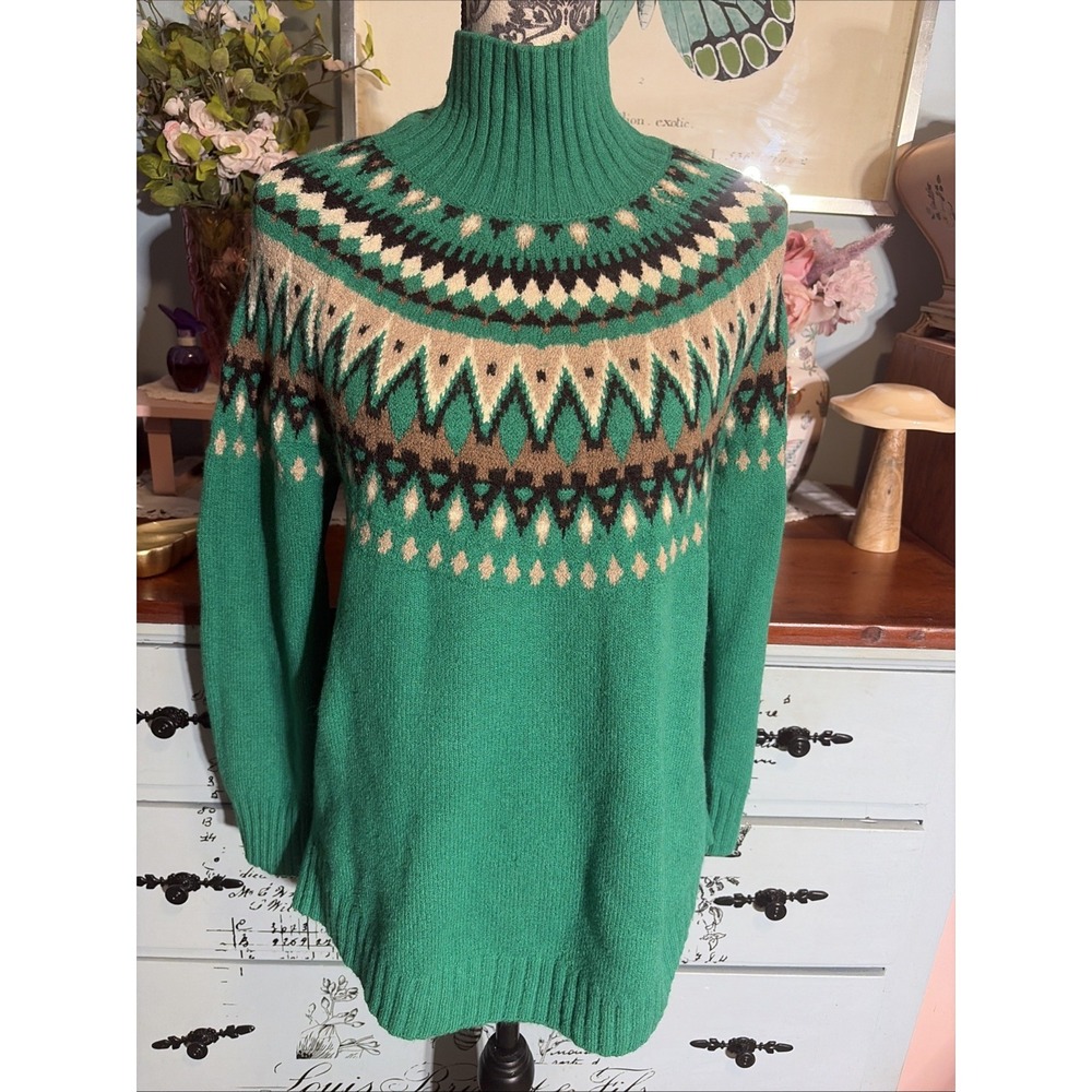 J.Jill Kelly Green Fair Isle Wool Blend Yoke Sweater – Women's Small. Soft.